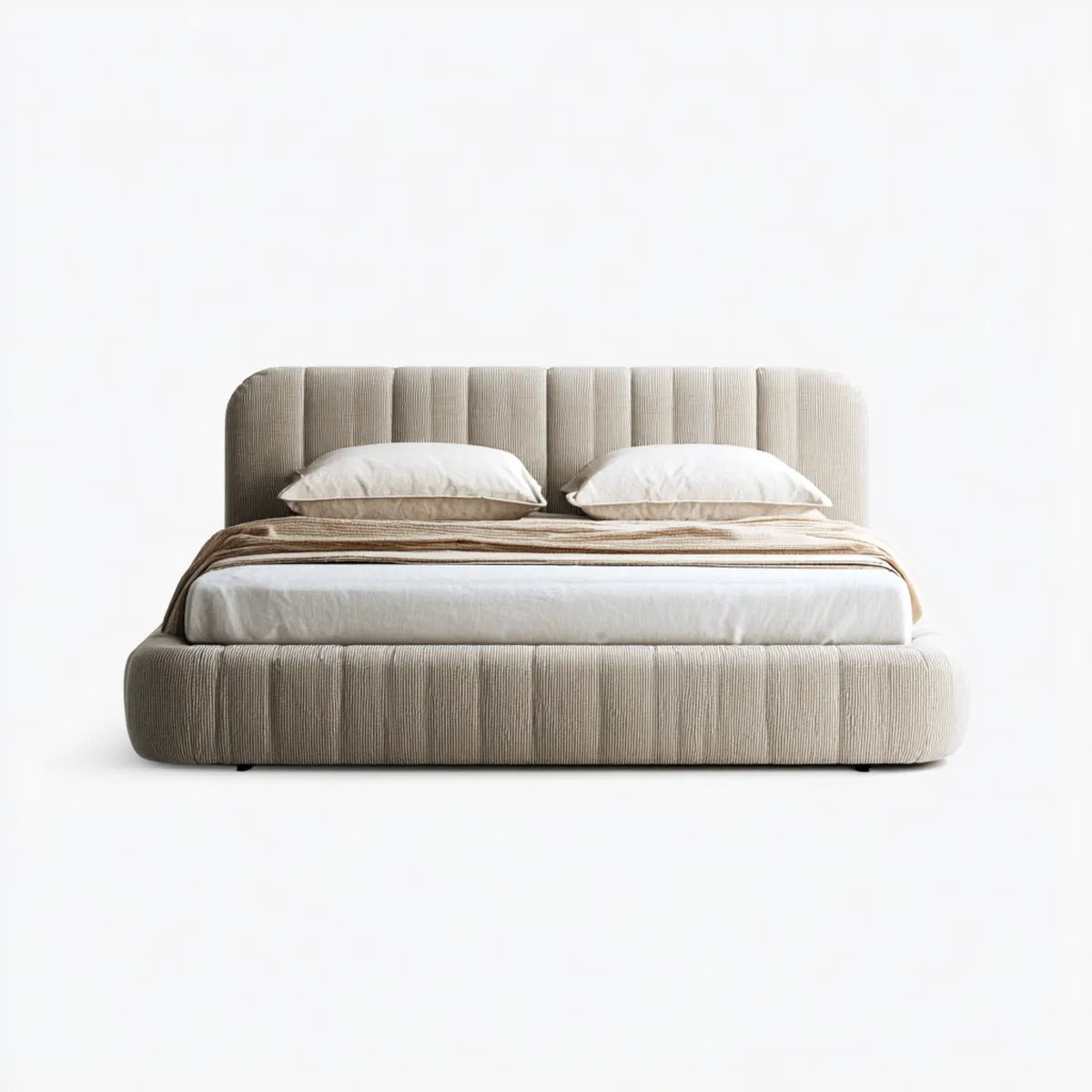 Polsterbett Doppelbett Beige 180 x 200 cm Polyester Cord Rundform