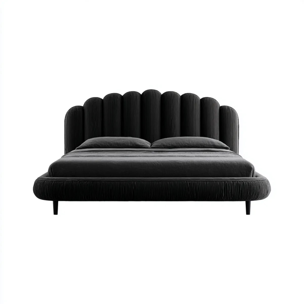 Polsterbett Doppelbett Schwarz 180 x 200 cm Polyester-Samt Muschelform