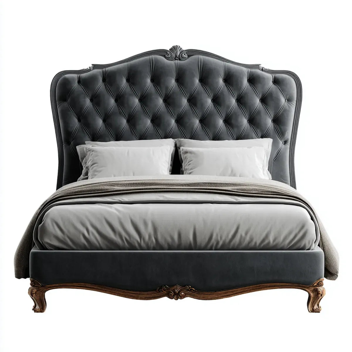 Polsterbett Doppelbett Dunkelgrau 180 x 200 cm Polyester Samt geschwungen