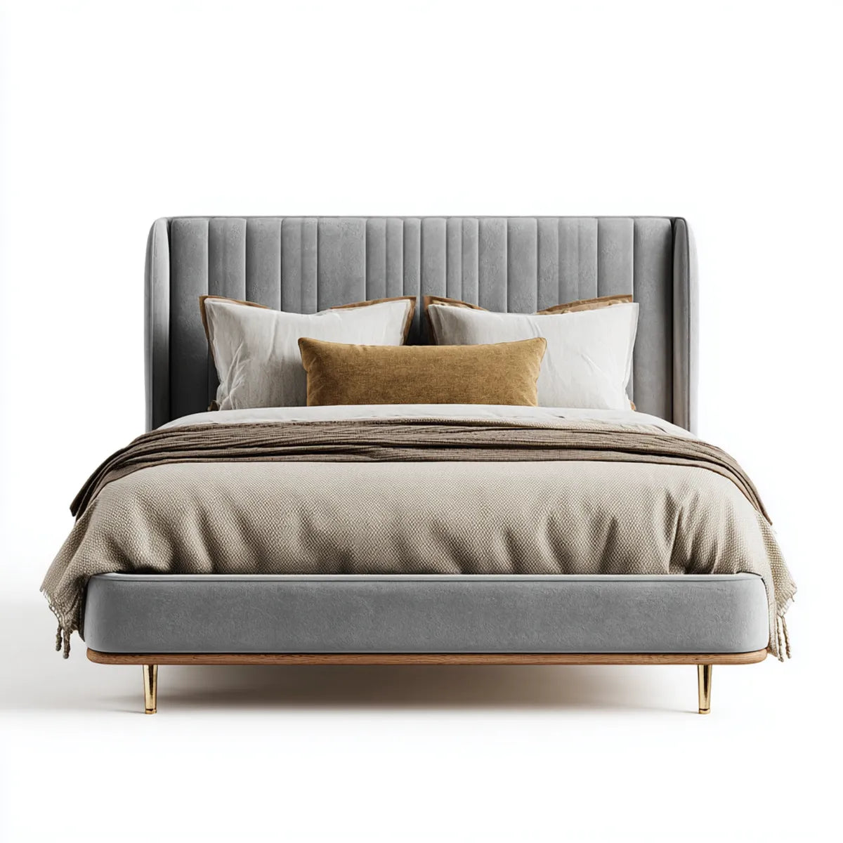 Polsterbett Doppelbett Grau 180 x 200 cm Polyester-Samt Rechteckig
