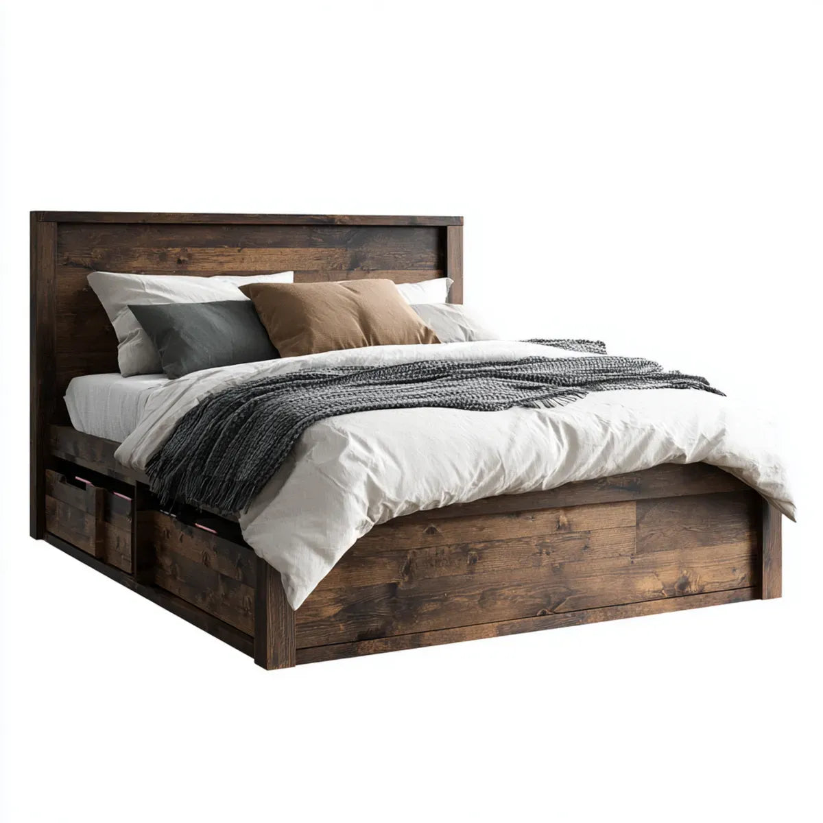 Doppelbett mit Stauraumschubladen Dunkelbraun 160 x 200 cm Kiefernholz Rechteckig