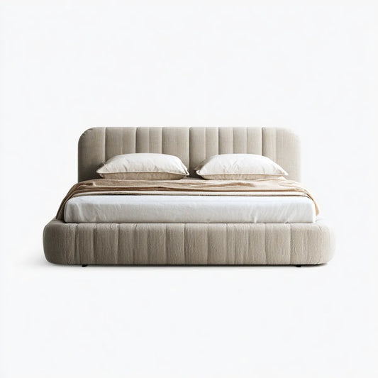 Polsterbett Doppelbett Beige 180 x 200 cm Polyester Cord Rundform