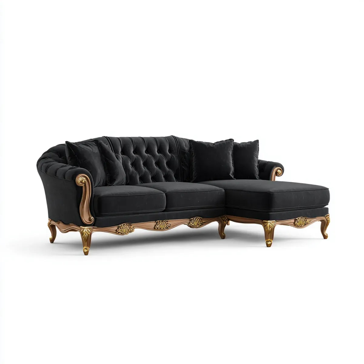Ecksofa mit Recamiere rechts Schwarz Gold 285 x 165 cm Polyester-Samt 4-Sitzer