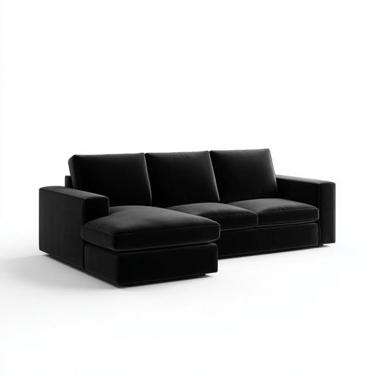 Ecksofa mit Recamiere Schwarz 260 x 160 cm Polyester-Samt L-Form