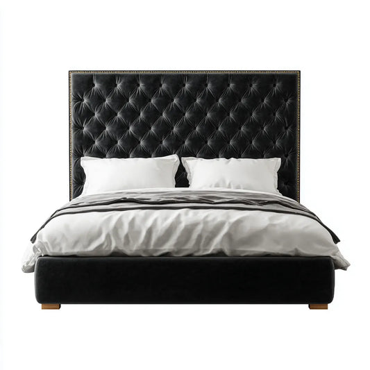 Polsterbett Doppelbett Schwarz 180 x 200 cm Samtstoff mit Chesterfield-Kopfteil Rechteckig