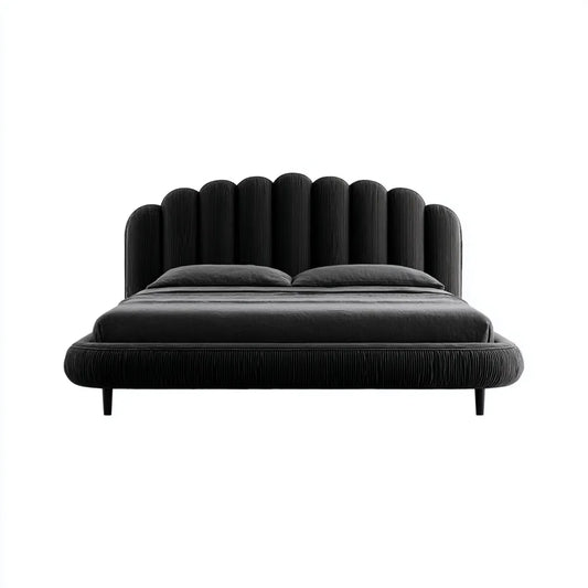 Polsterbett Doppelbett Schwarz 180 x 200 cm Polyester-Samt Muschelform