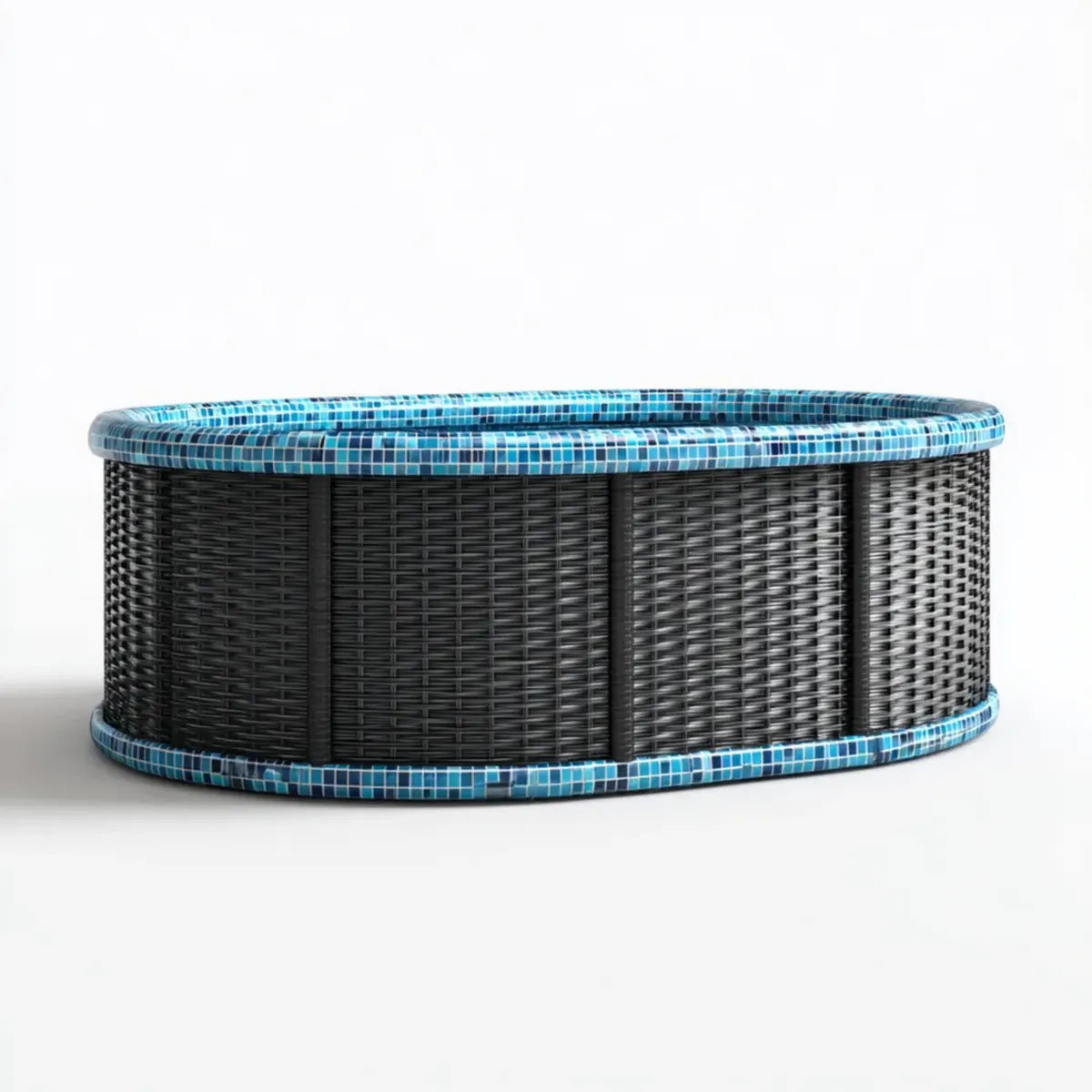 Ovaler Aufstellpool Schwarz Blau 305 x 200 x 84 cm mit PVC-Poolfolie und Stahlrahmen