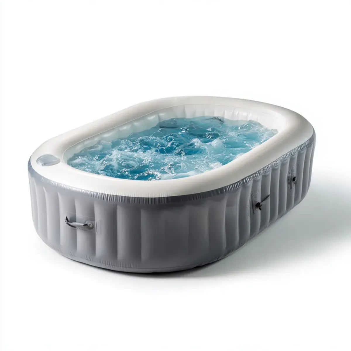 Aufblasbarer Whirlpool Grau Weiß aus PVC in Ovalform 180 x 120 x 65 cm