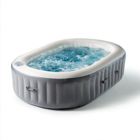 Aufblasbarer Whirlpool Grau Weiß aus PVC in Ovalform 180 x 120 x 65 cm