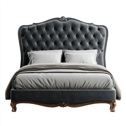 Polsterbett Doppelbett Dunkelgrau 180 x 200 cm Polyester Samt geschwungen
