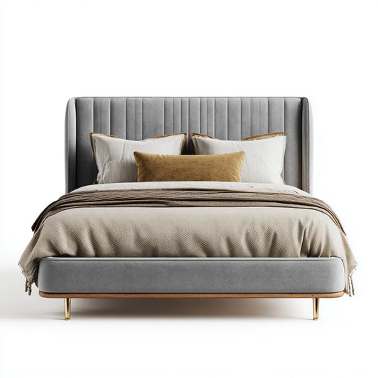 Polsterbett Doppelbett Grau 180 x 200 cm Polyester-Samt Rechteckig