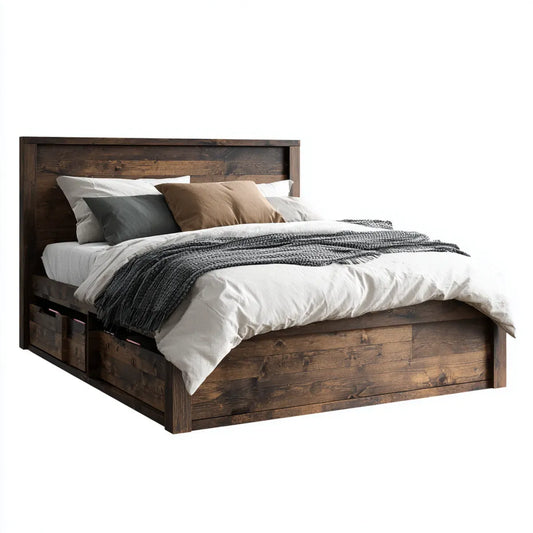 Doppelbett mit Stauraumschubladen Dunkelbraun 160 x 200 cm Kiefernholz Rechteckig